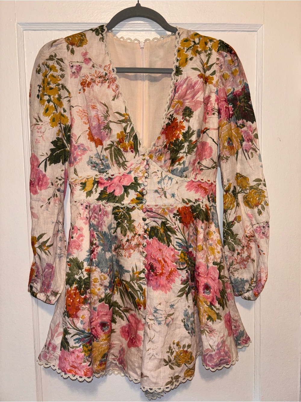 Zimmermann Heathers Linen Playsuit Floral Print Lace US 4-6/AU 0-1 *READ - Picture 2 of 15